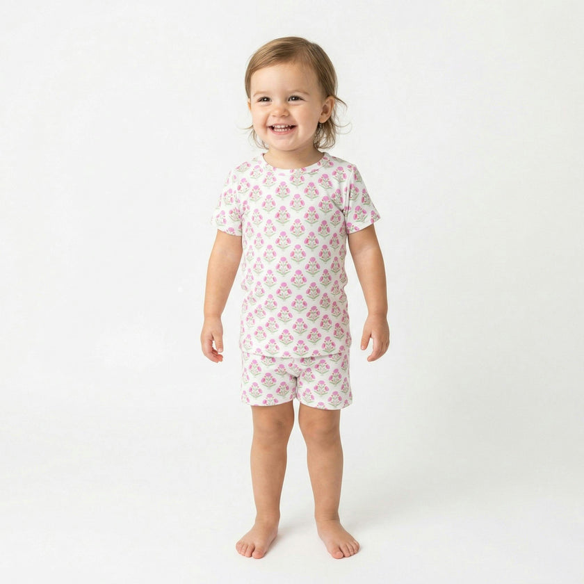 Pink Posy Short Sleeve & Shorts Bamboo Toddler Pajama Set