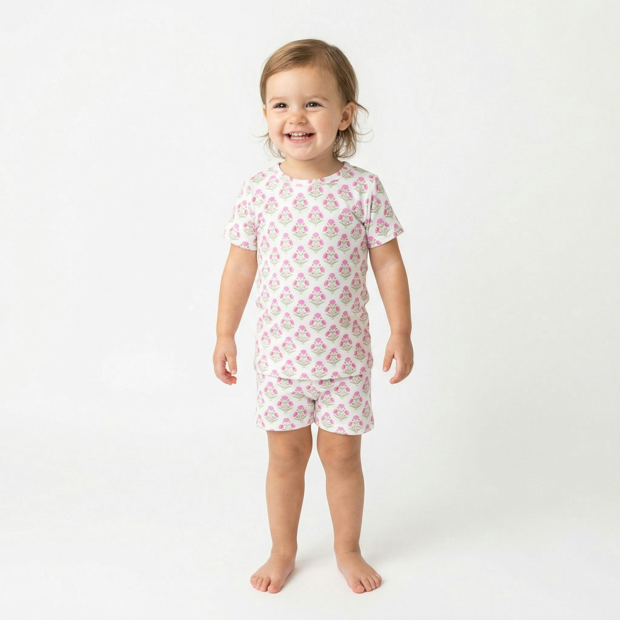 Pink Posy Short Sleeve & Shorts Bamboo Toddler Pajama Set