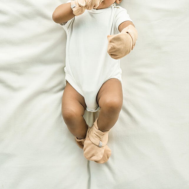 PREEMIE STAY ON BOOTS | SANDSTONE — Bamboo Organic Cotton Blend, NICU Approved Preemie Size