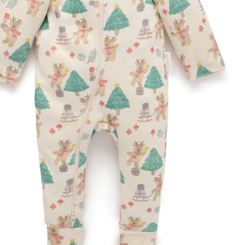 2 Pack Printed Zip Growsuit Deer Christmas Print