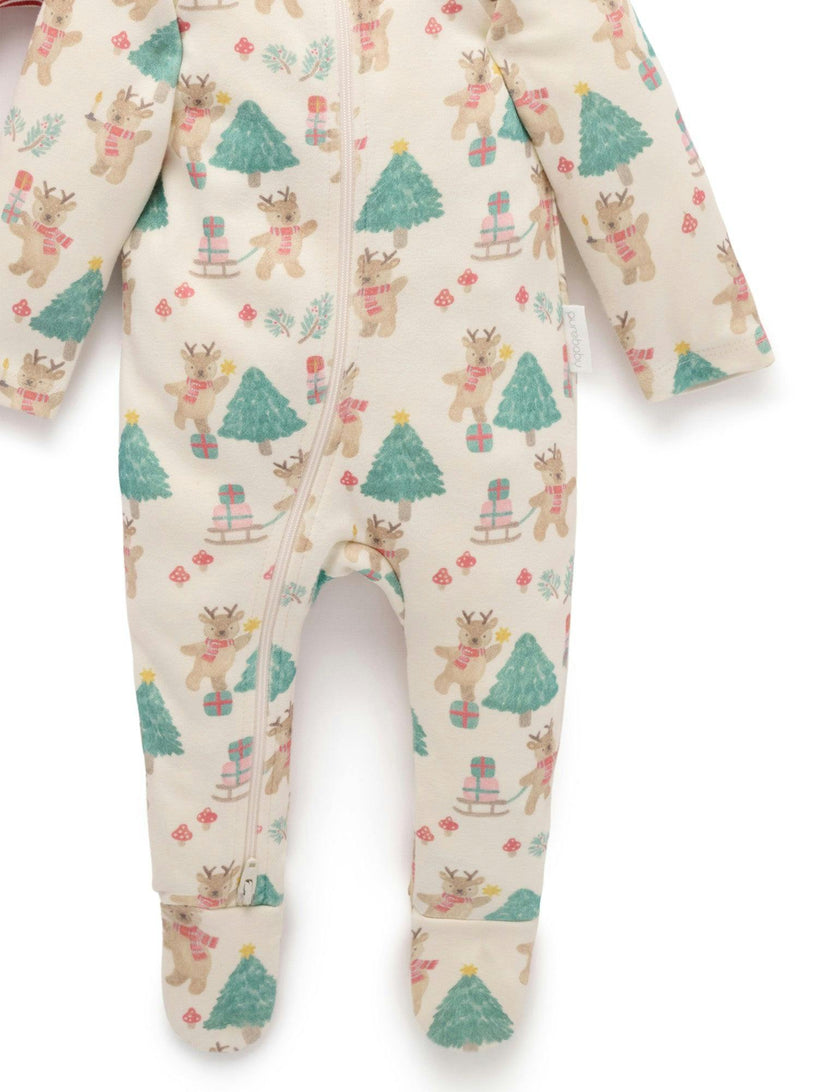2 Pack Printed Zip Growsuit Deer Christmas Print