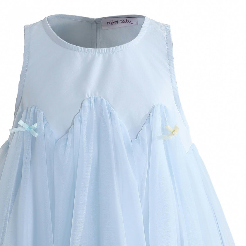 Blue Genevieve Pleated Tulle Dress