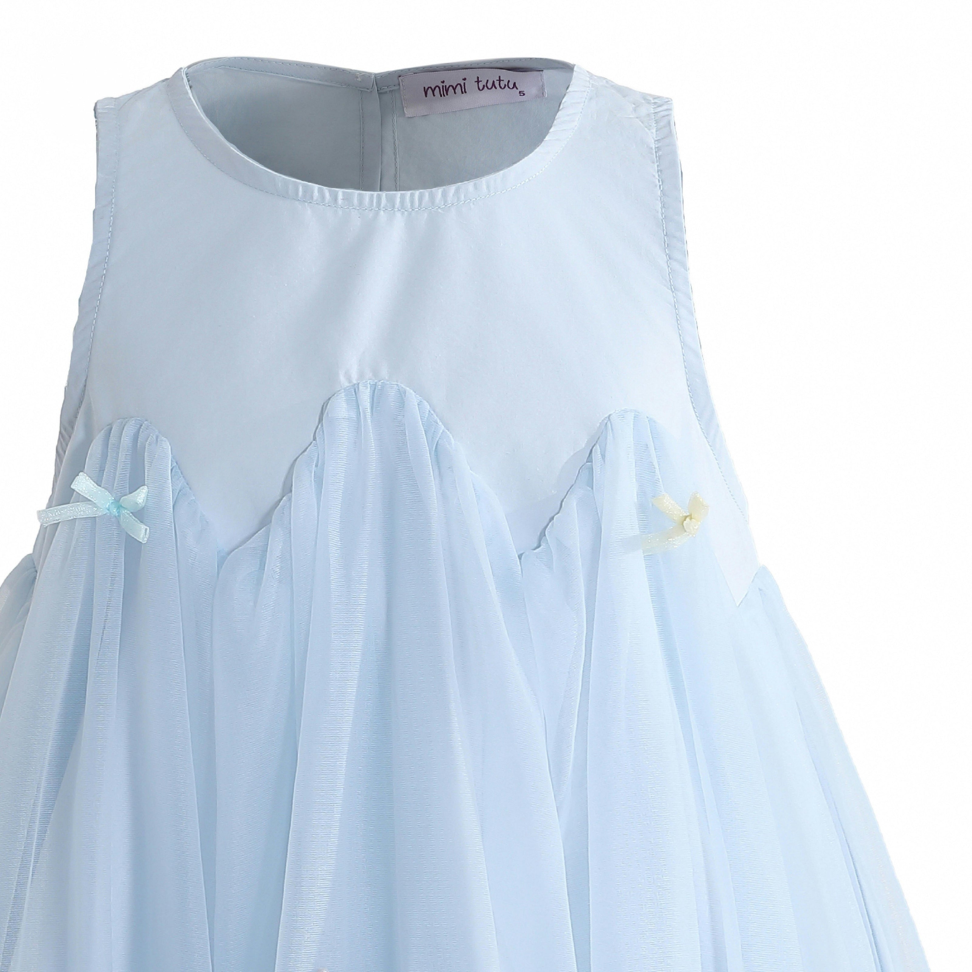 Blue Genevieve Pleated Tulle Dress