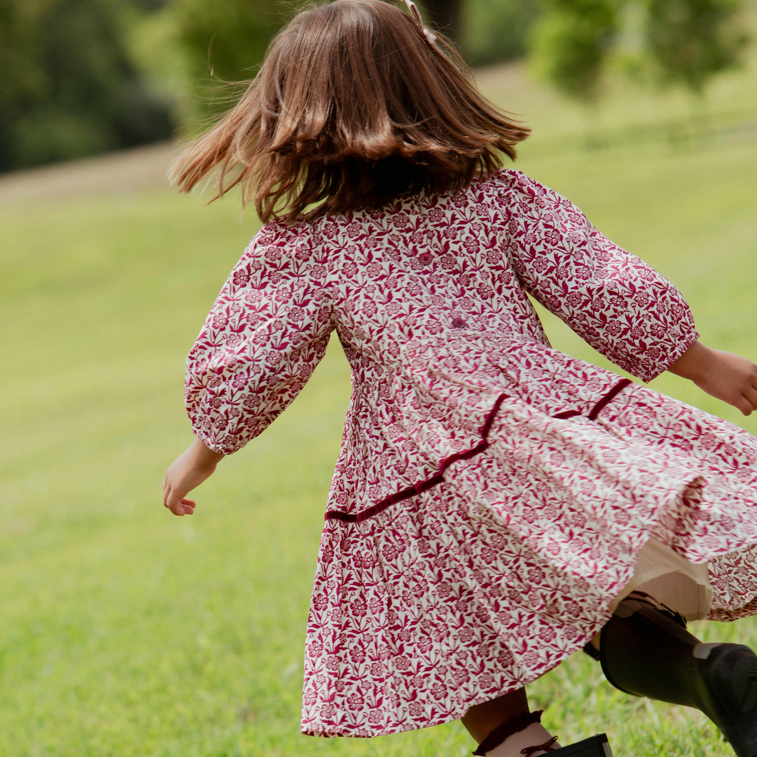 Girls Maribelle Dress - Burgundy Climbing Floral