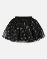 Organza and Mesh Skirt Black with Print