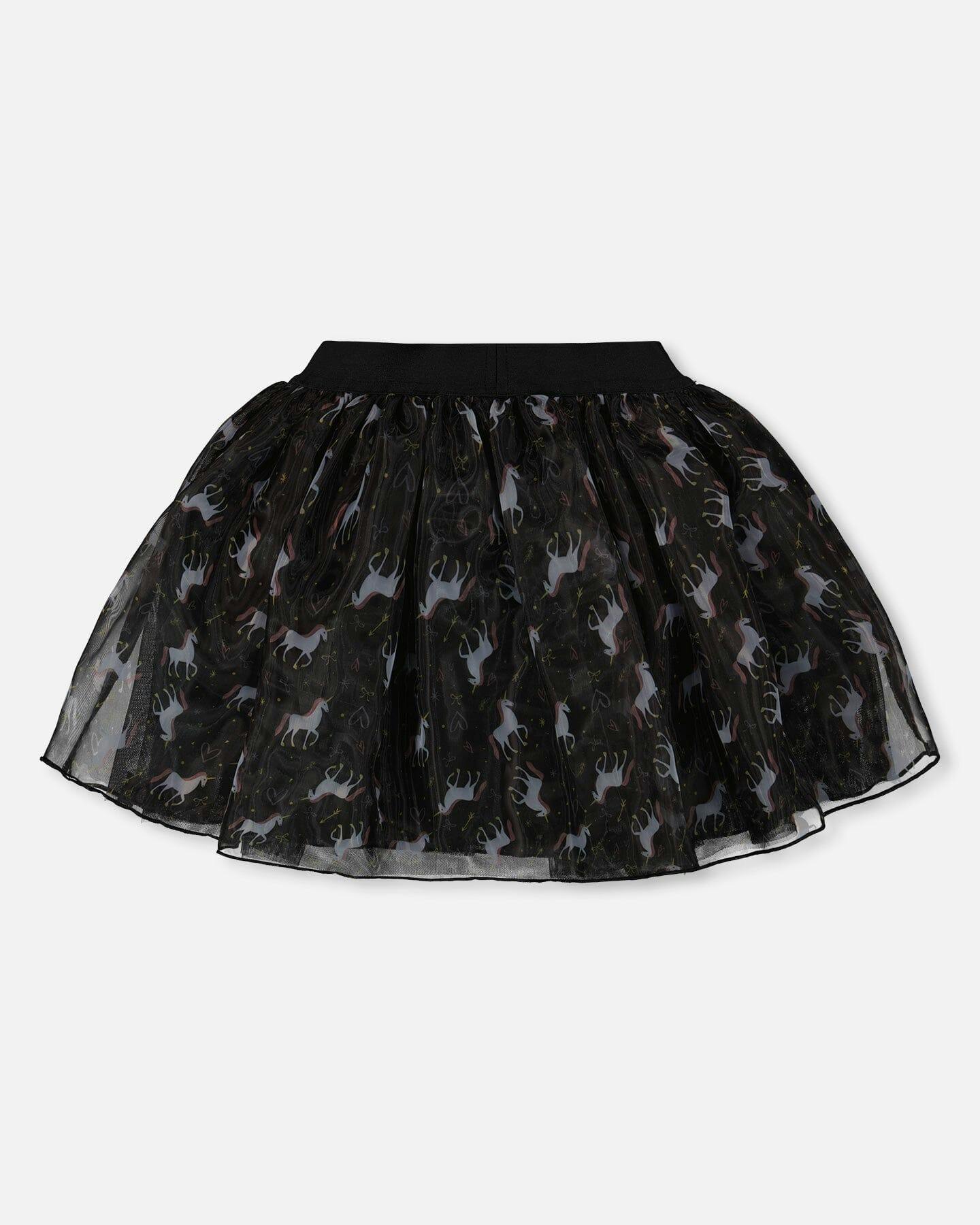 Organza and Mesh Skirt Black with Print