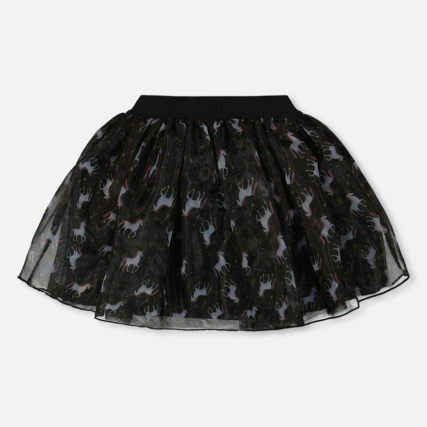 Organza and Mesh Skirt Black with Print