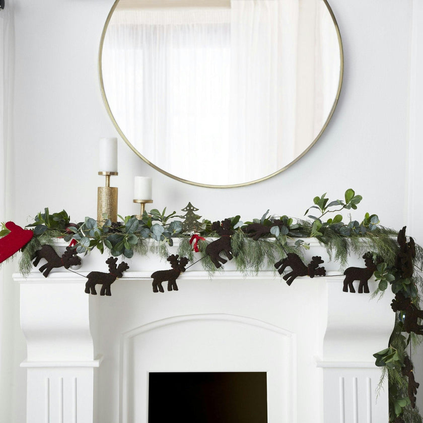Handmade Reindeer Christmas Garland and Bunting Hand Felted Wool - 6'