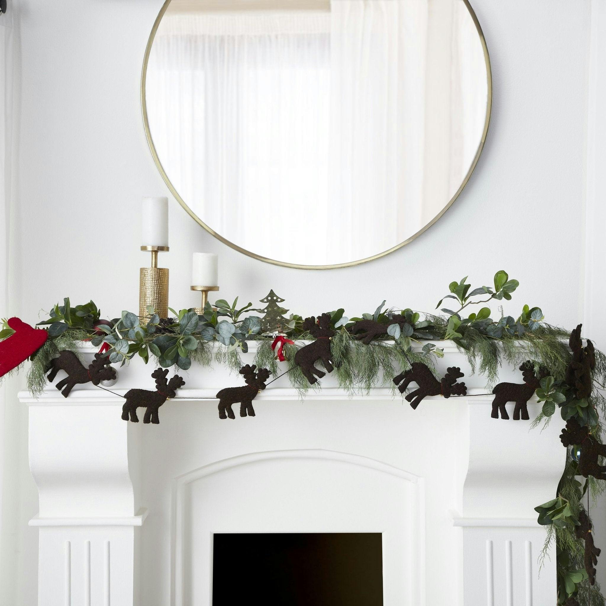 Handmade Reindeer Christmas Garland and Bunting Hand Felted Wool - 6' Arcadia Home