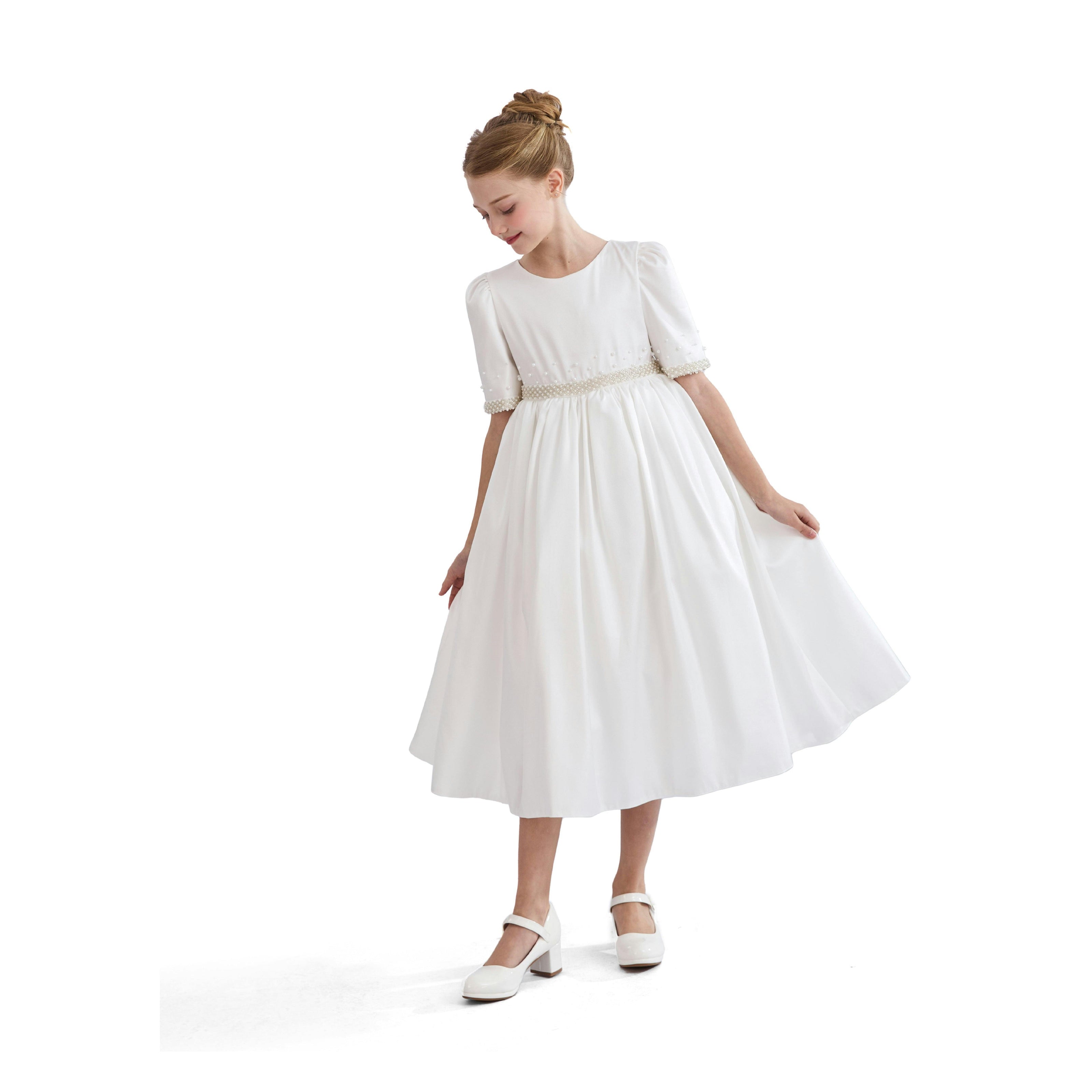 White Vasonette Pearl-Embellished Dress