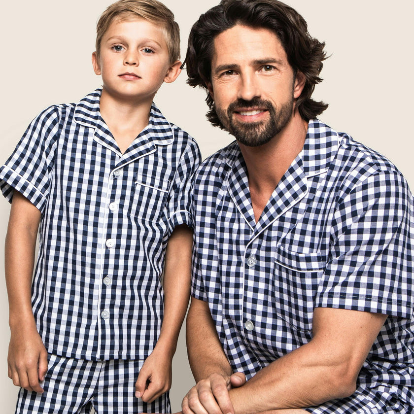 Kid's Twill Short Set in Navy Gingham
