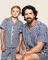 Kid's Twill Short Set in Navy Gingham