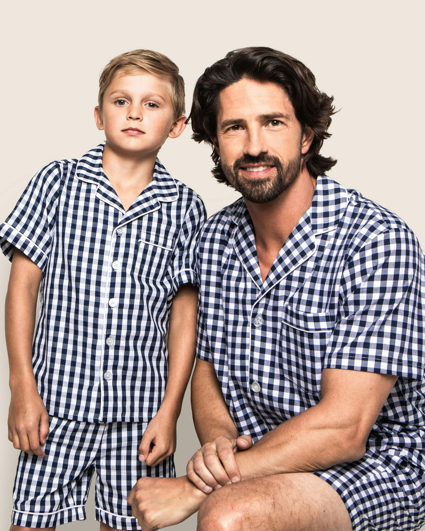 Kid's Twill Short Set in Navy Gingham