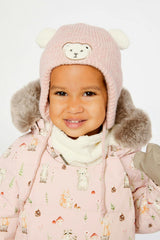 Baby Winter Knit Hat With Ear Flaps And Ears Pale Dusty Pink