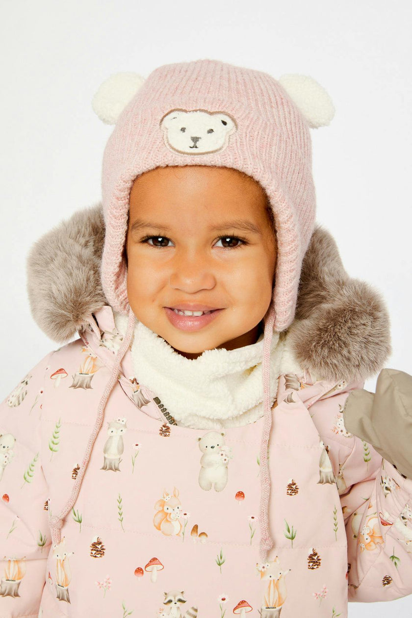Baby Winter Knit Hat With Ear Flaps And Ears Pale Dusty Pink