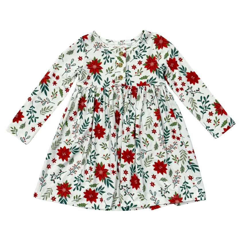 Girls Long Sleeve Henley Dress in Poinsettia