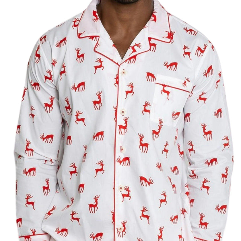 Men's Reindeer Red Long PJ Set - Organic Cotton Poplin