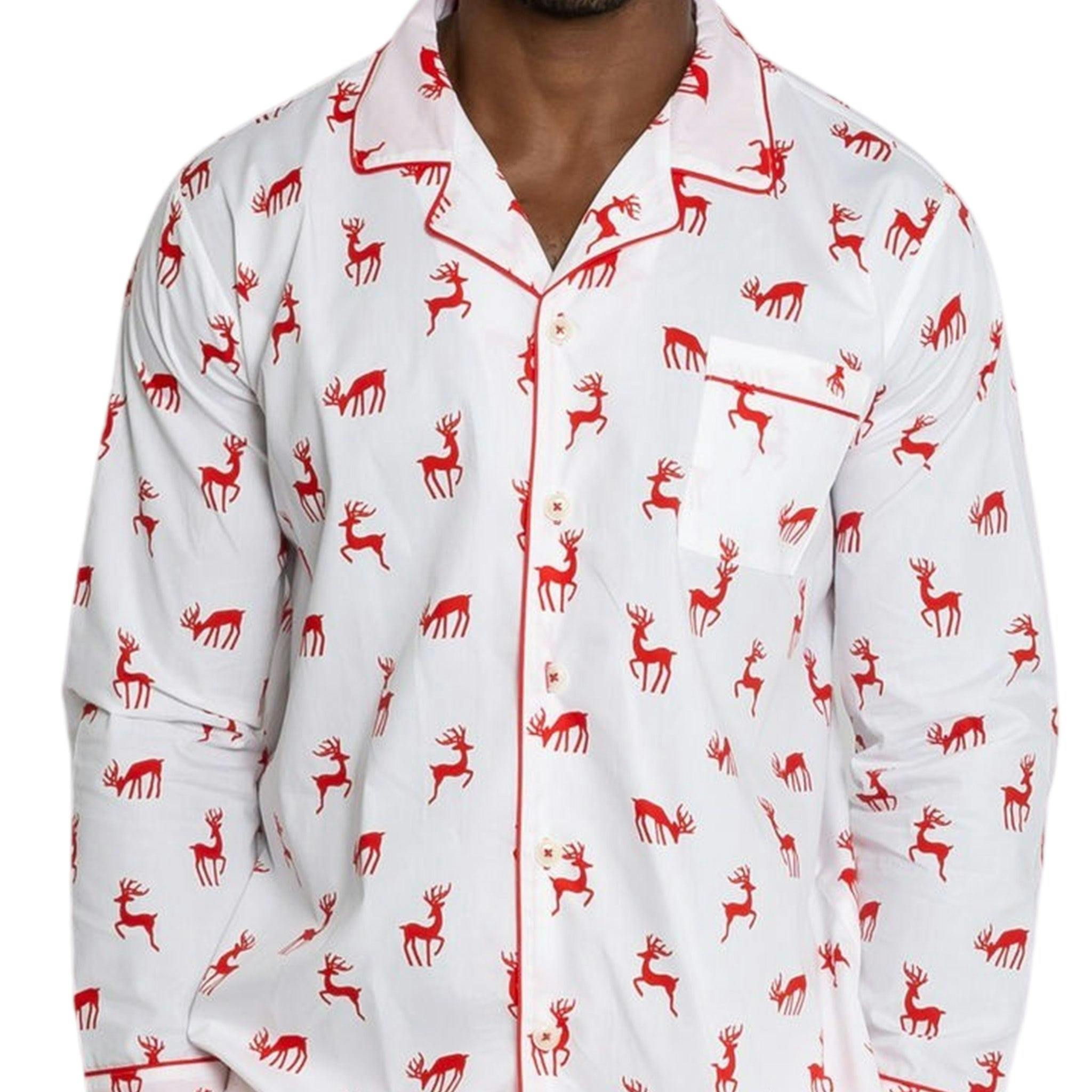 Men's Reindeer Red Long PJ Set - Organic Cotton Poplin