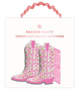 Packed Party Confetti and Fringe Cowboy Boot Mylar Balloons Set of 2 - 21-Inch Pink Boot-Shaped Balloons with Confetti Fill and Shiny Fringe Detailing