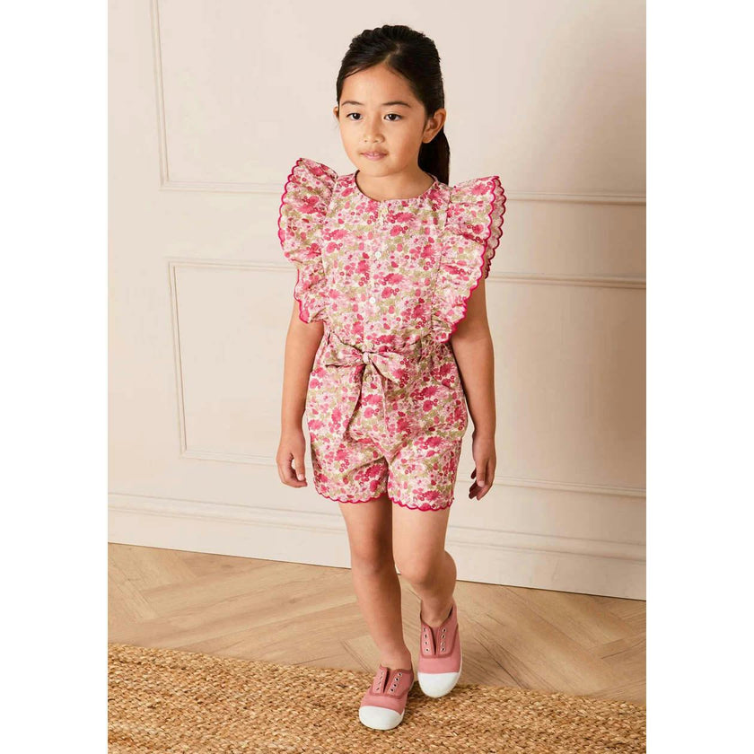 Margret Floral Ruffle Detail Playsuit in Pink (4-12yrs)