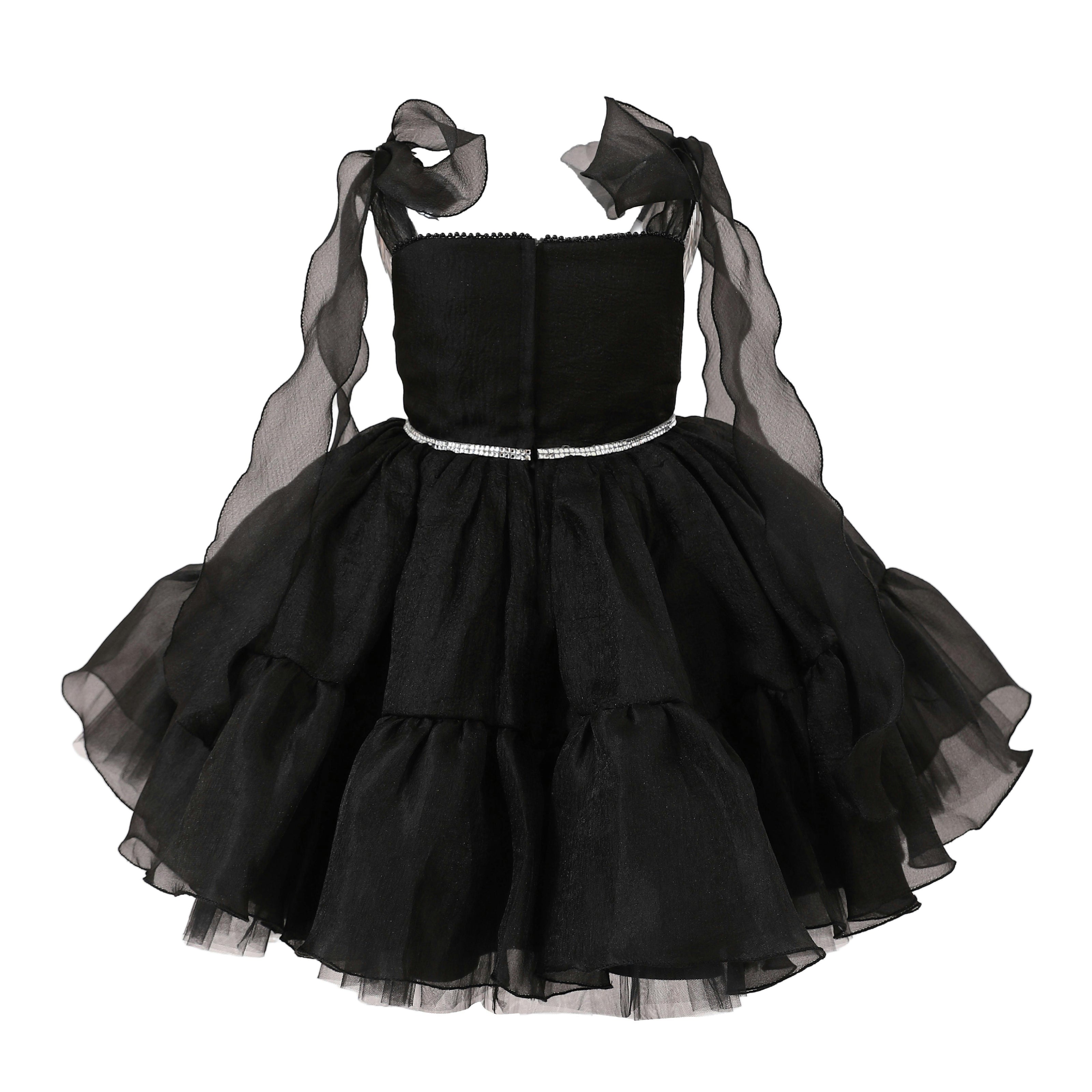 Black Savoya Ruffled Party Dress