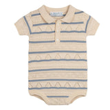 Boys Pointelle Striped Knit Romper Ecru