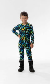 One Piece Thermal Underwear Blue Checkered Print