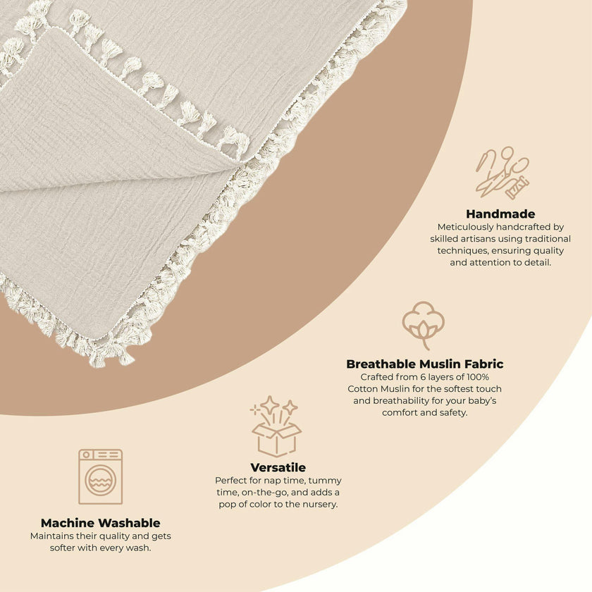 6-Layer Cotton Muslin Baby Blanket (Moonstone Grey)