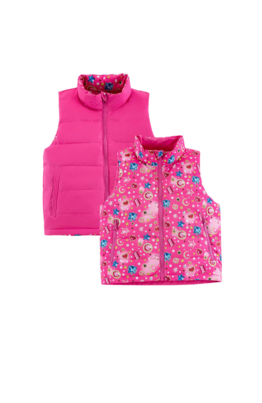 Casey Reversible Lightweight Down Puffer Vest, Gems and Pearls