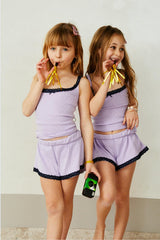 Teddy Lavender Heart Pointelle Shorts with Navy Lace