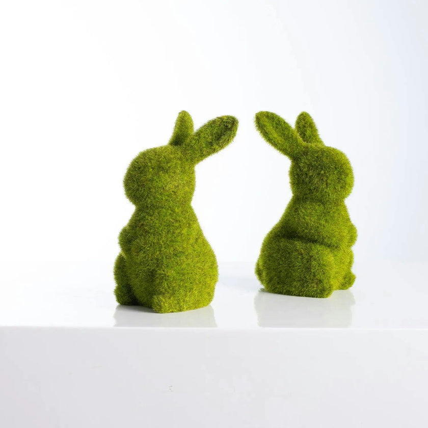 Moss Covered Standing Bunny Rabbits Easter Tabletop Decor - Set of 2