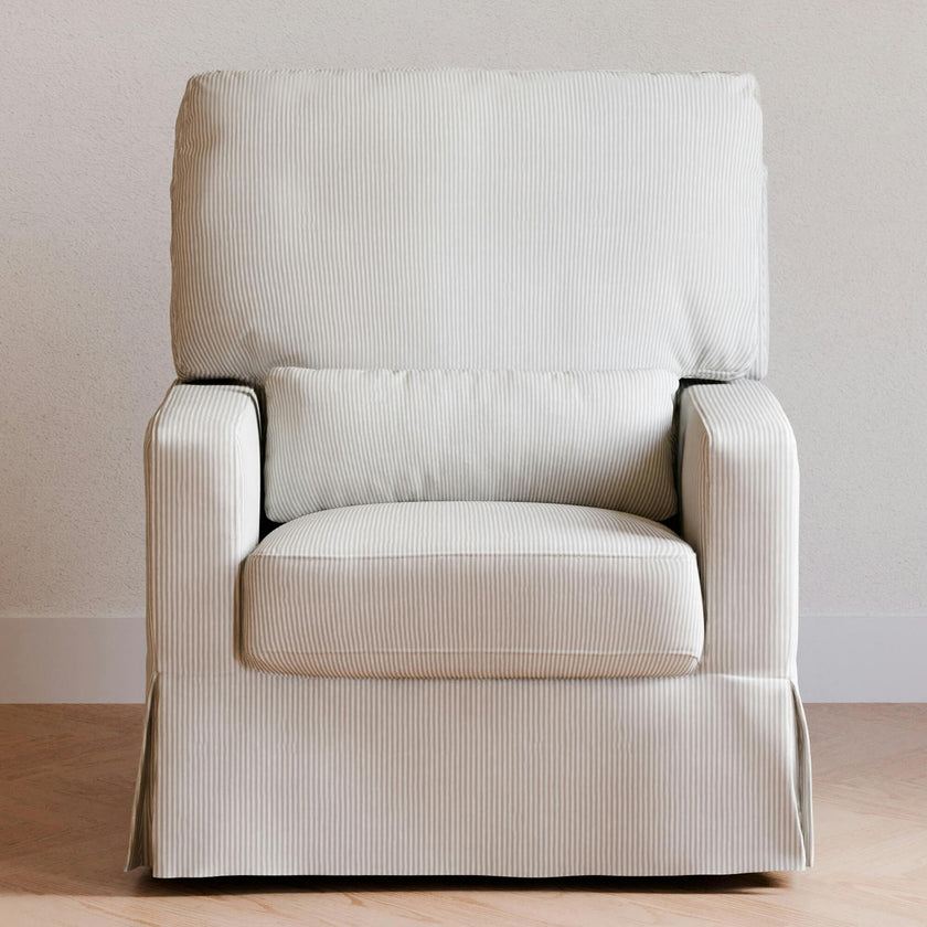 Crawford Pillowback Comfort Swivel Glider in Fog Chatham Stripe