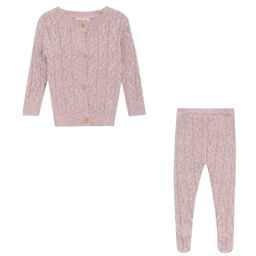 Mix Cable Knit Button Front Top and Leggings Two Piece Set