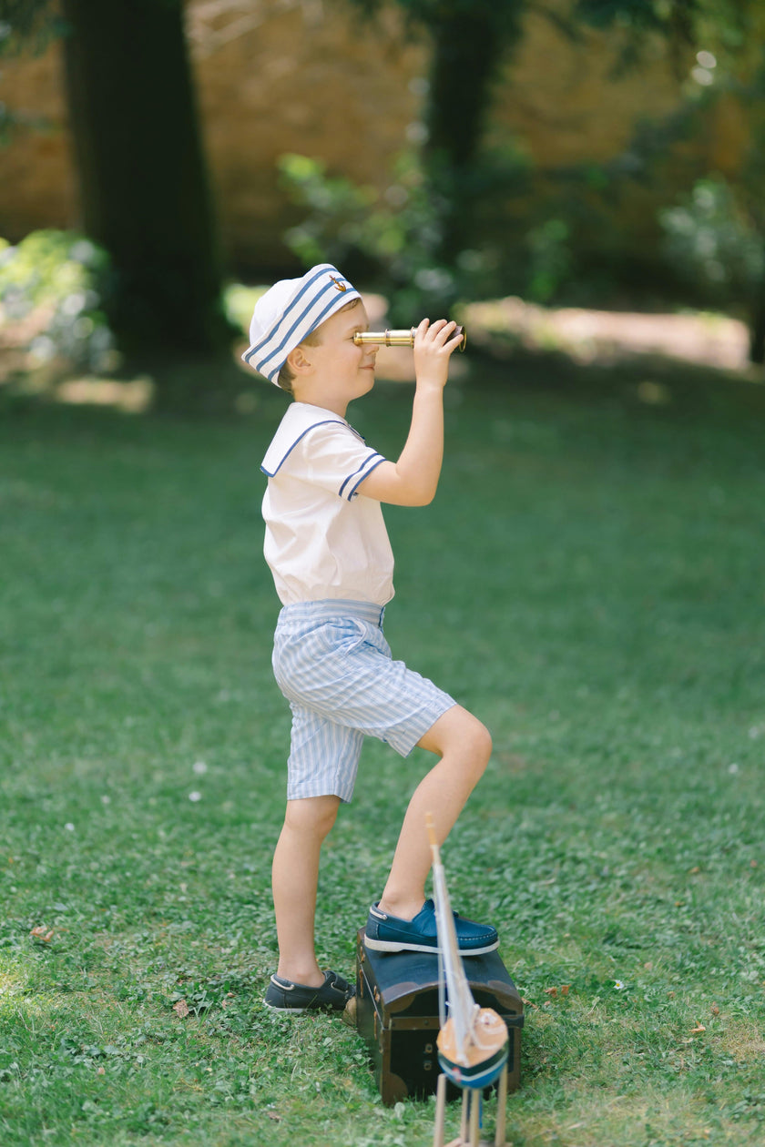 William Blue Stripe Sailor Shirt & Shorts Set