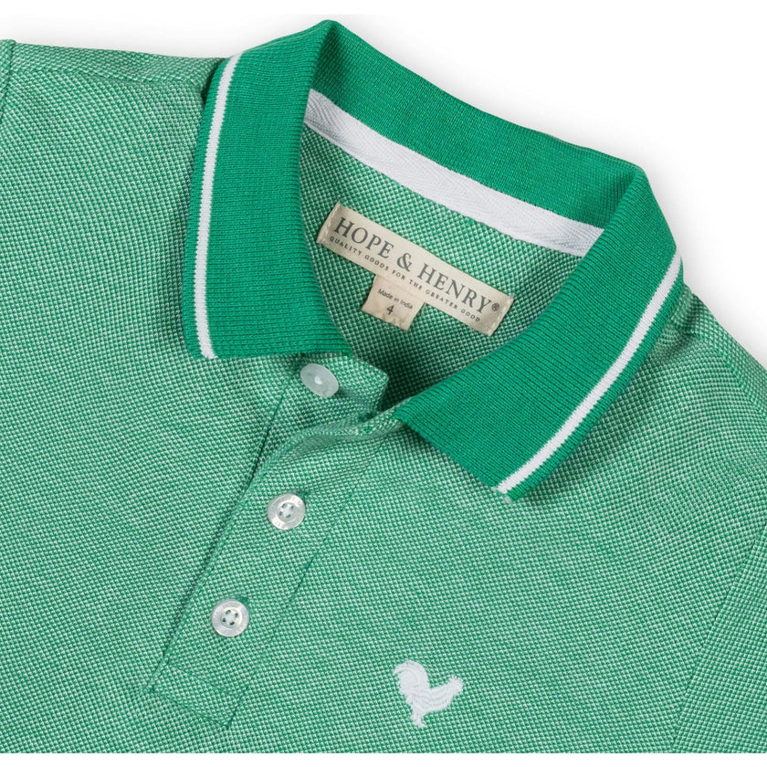 Organic Short Sleeve Knit Pique Polo Shirt, Green