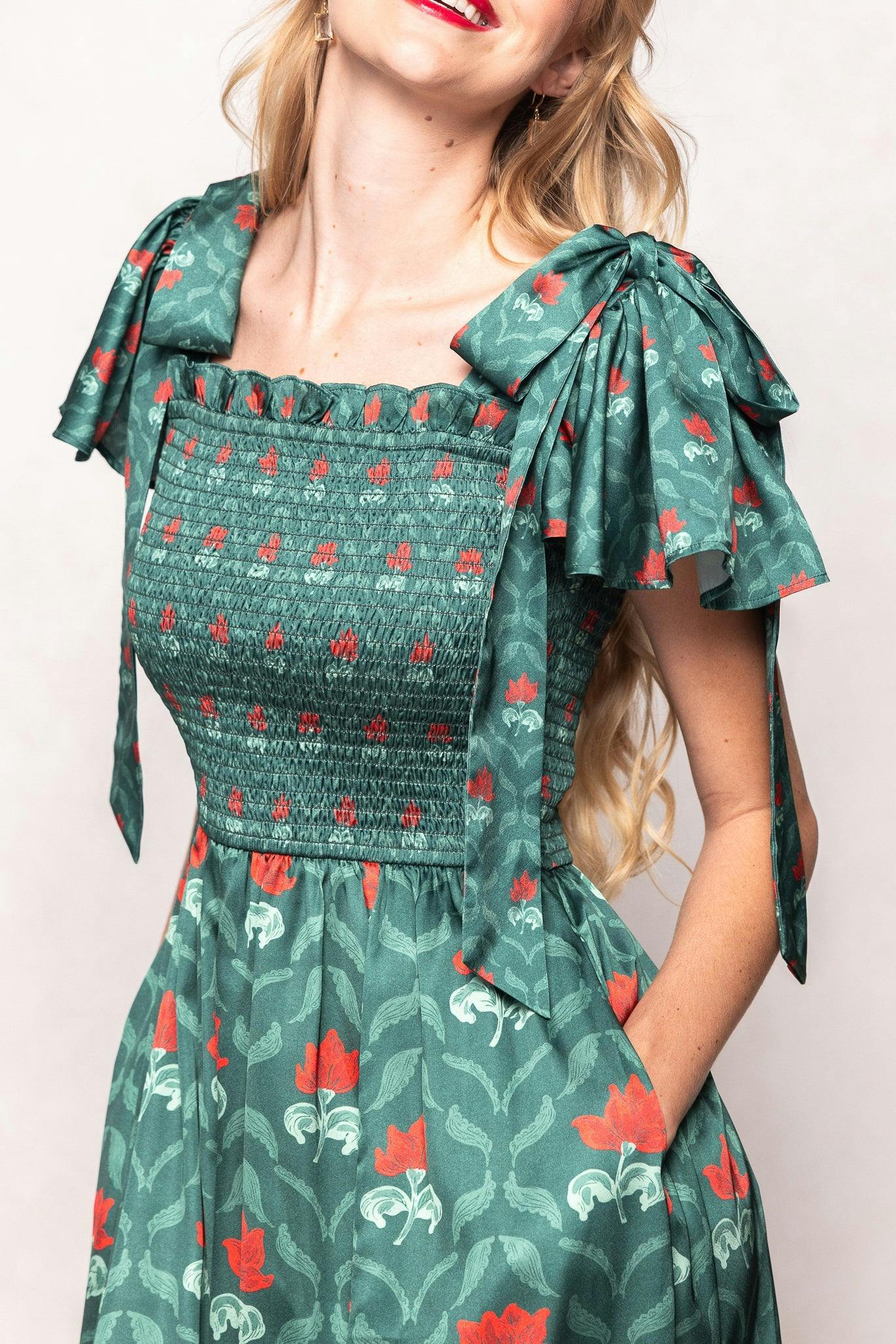 Rayna Dress in Green Floral Block