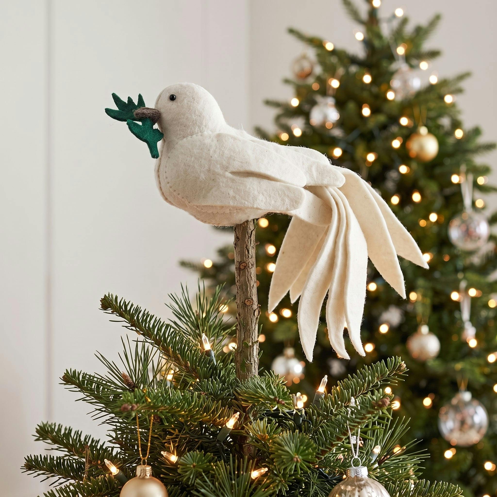 Handmade Hand Felted Wool Christmas Tree Topper - Dove
