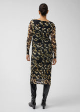 Long Sleeve Ruched Mesh Maternity Midi Dress
