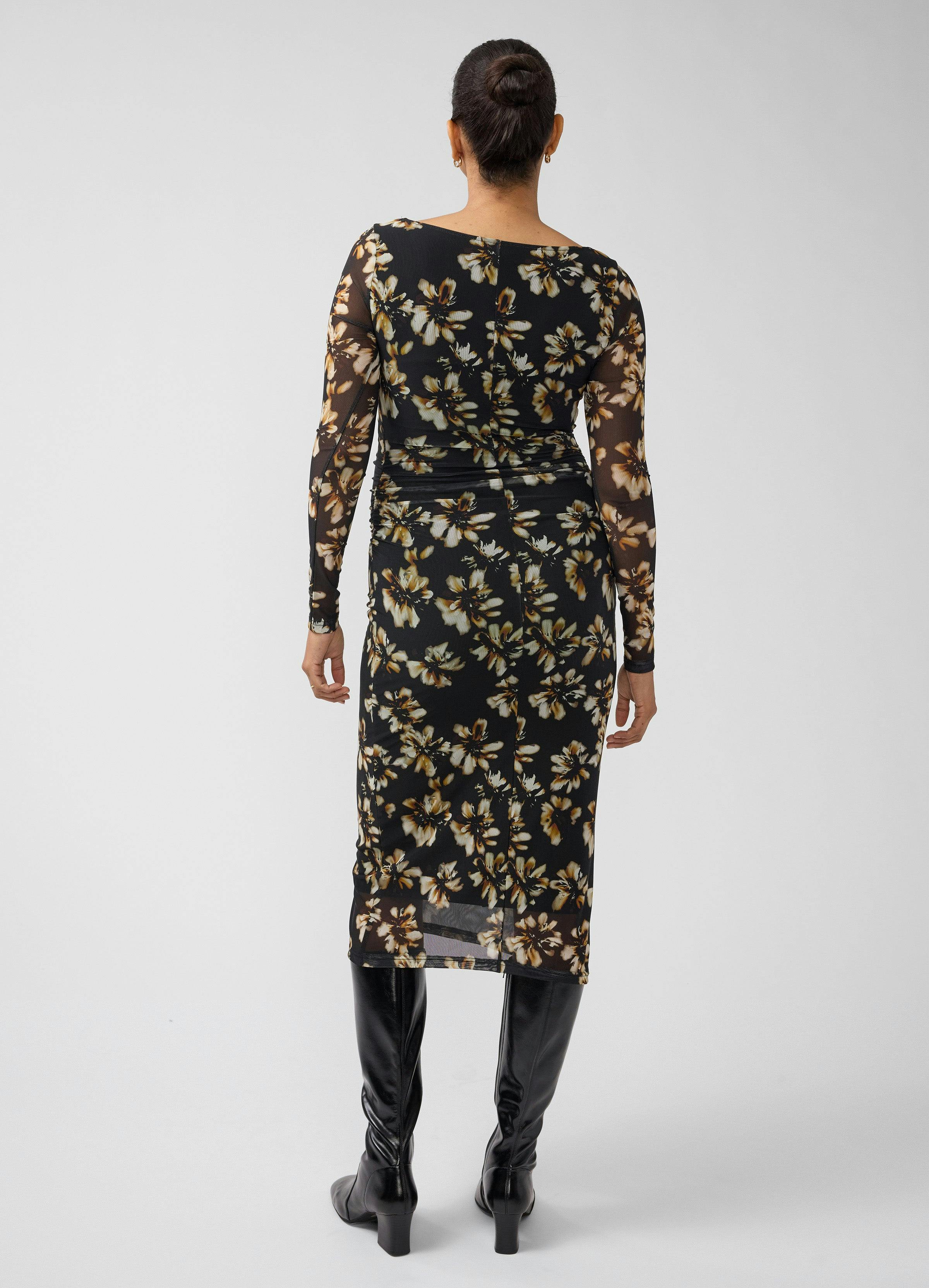 Long Sleeve Ruched Mesh Maternity Midi Dress
