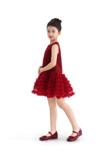 Red Tweed & Tulle Ruffle Dress