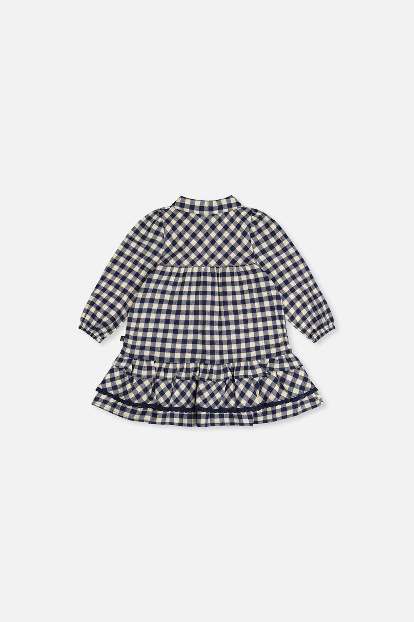 Baby Shirt Dress With Frills Blue And White Gingham Print