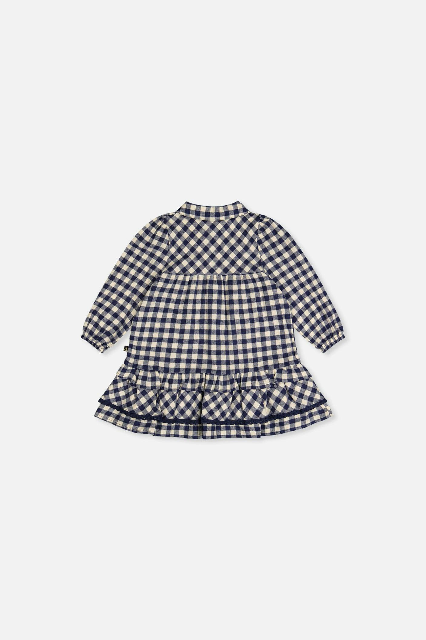 Baby Shirt Dress With Frills Blue And White Gingham Print