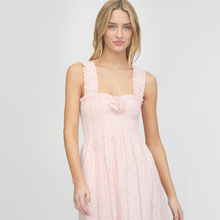 The Rosetta Nap Dress - Pink Broderie Voile