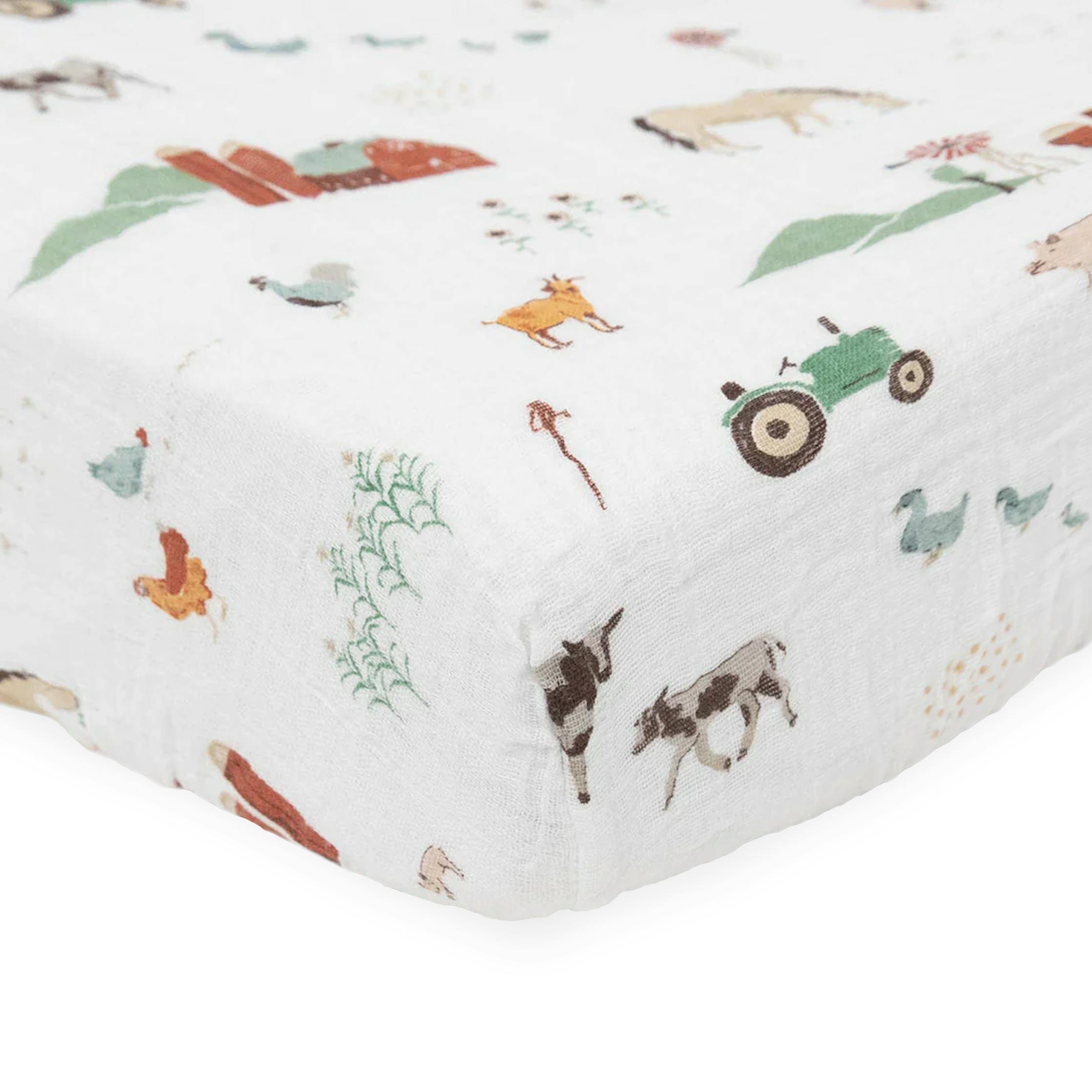 Cotton Muslin Crib Sheet - Farmyard