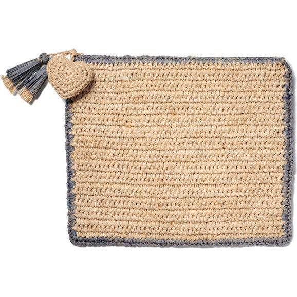 Large Raffia Pouch with Border