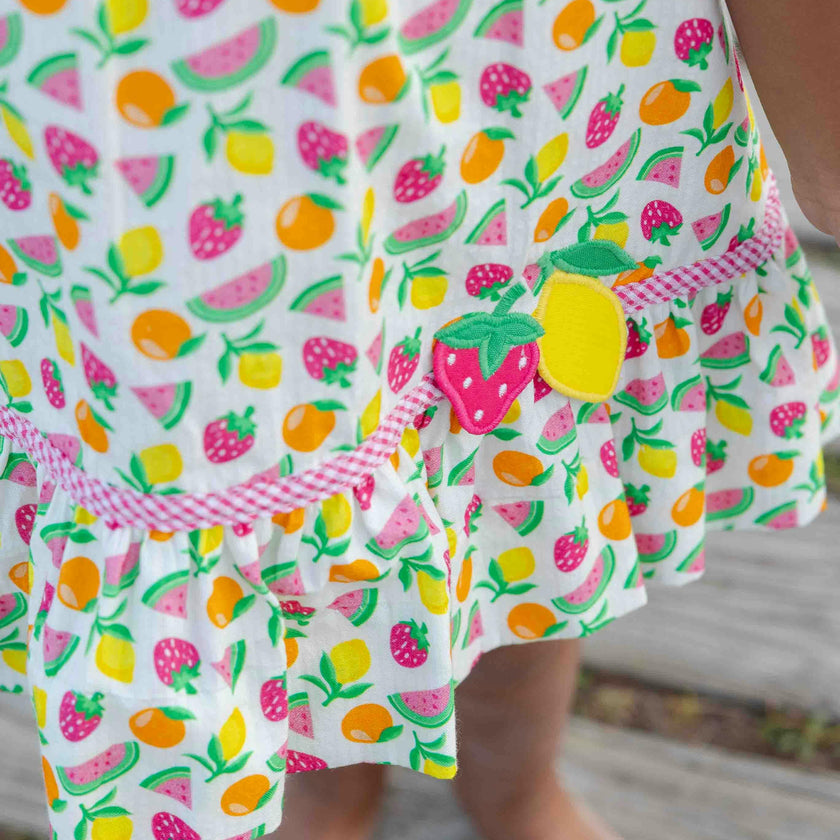 Printed Seersucker Dress With Fruit
