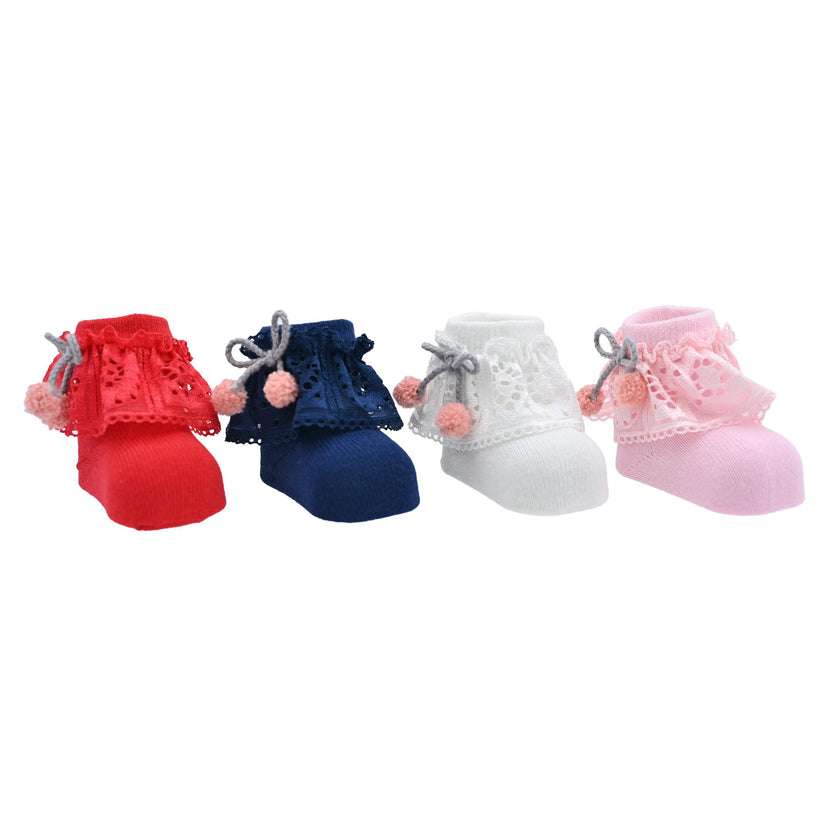 Laced Pom Pom Socks Set