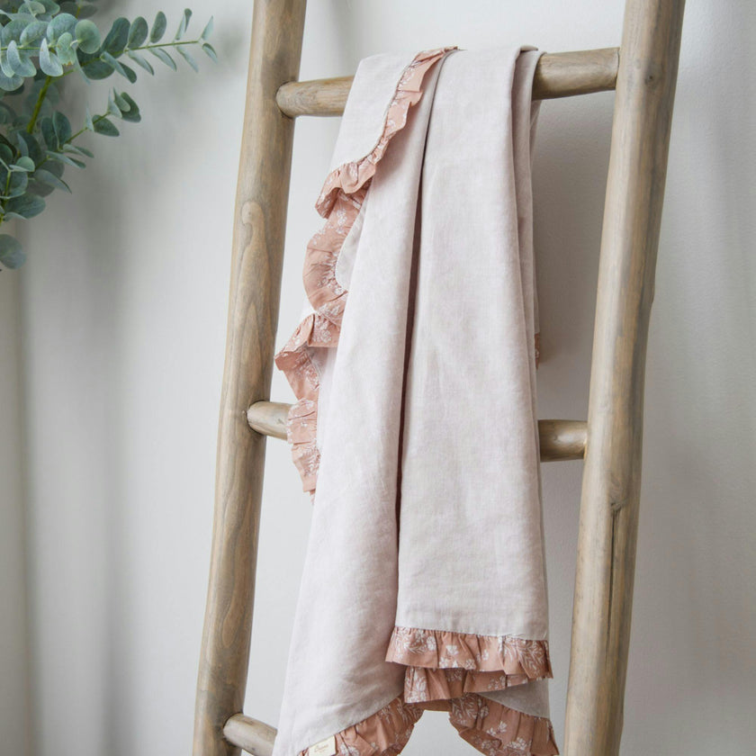 Violet Floral Cotton Muslin Baby Blanket with Ruffle Trim