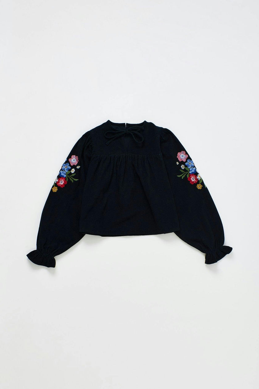 FLORECITAS MICROCORDUROY TOP BLACK