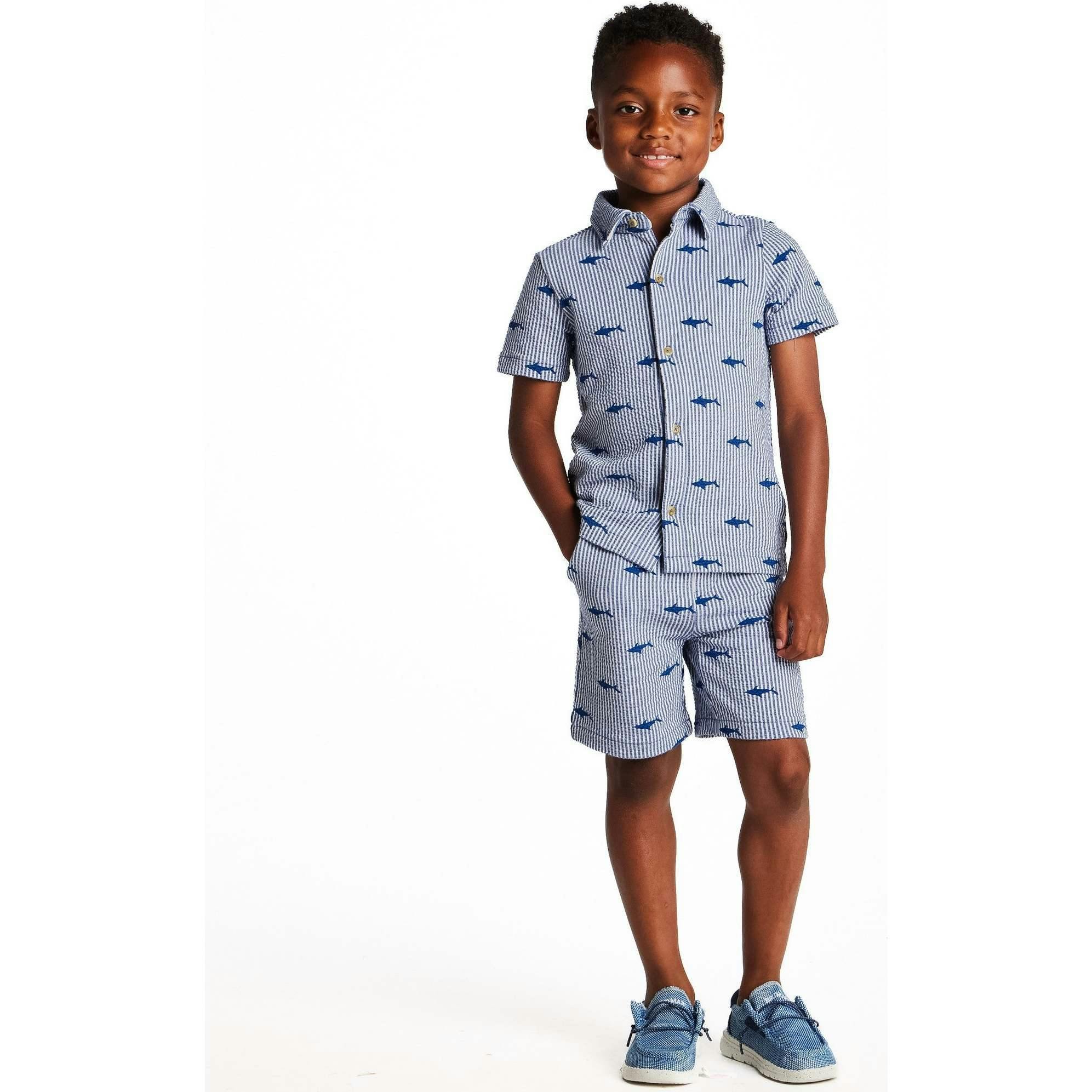 Boys Short Sleeve Cabana Set | Navy Stripe Shark